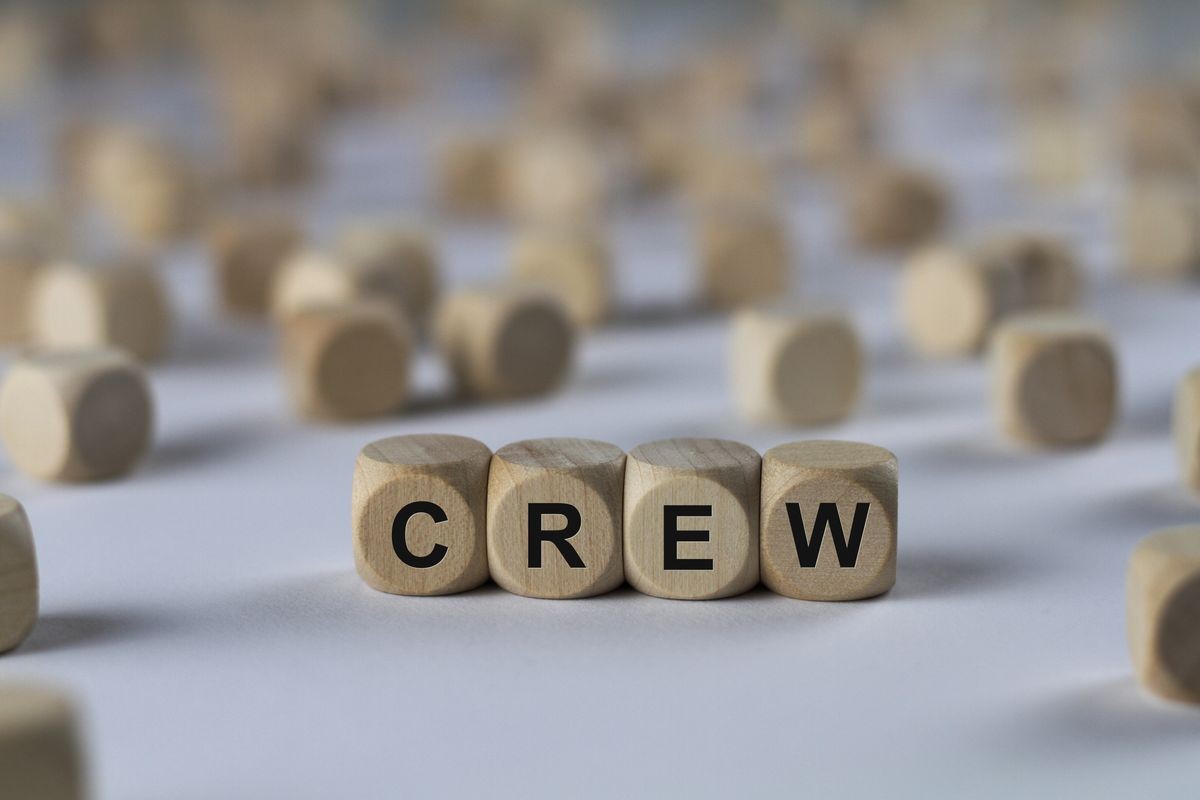 crew - cube with letters, sign with wooden cubes